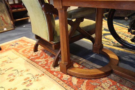 Sir Edward Brantwood Maufe (1882-1974). A walnut Swedish green marble topped refectory table, made by Crossley and Brown, L.6ft 6in.